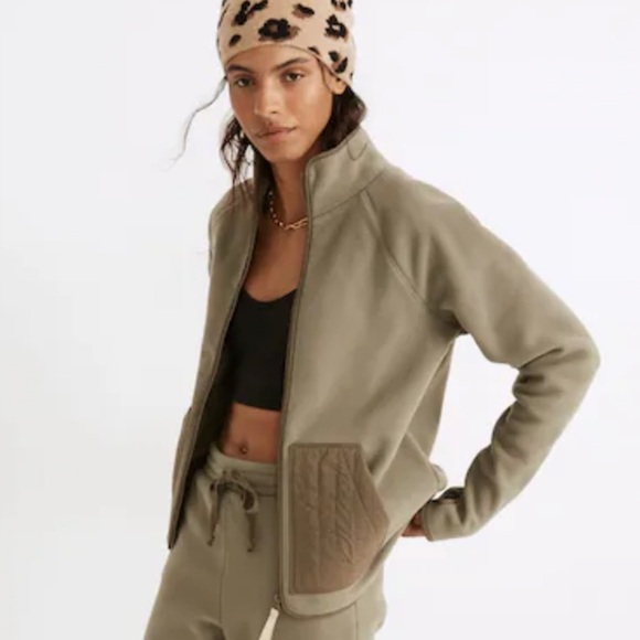 Madewell MWL Betterfleece Zip Quilted-Pocket Jacket Size Medium Pressed Sage - Picture 1 of 16